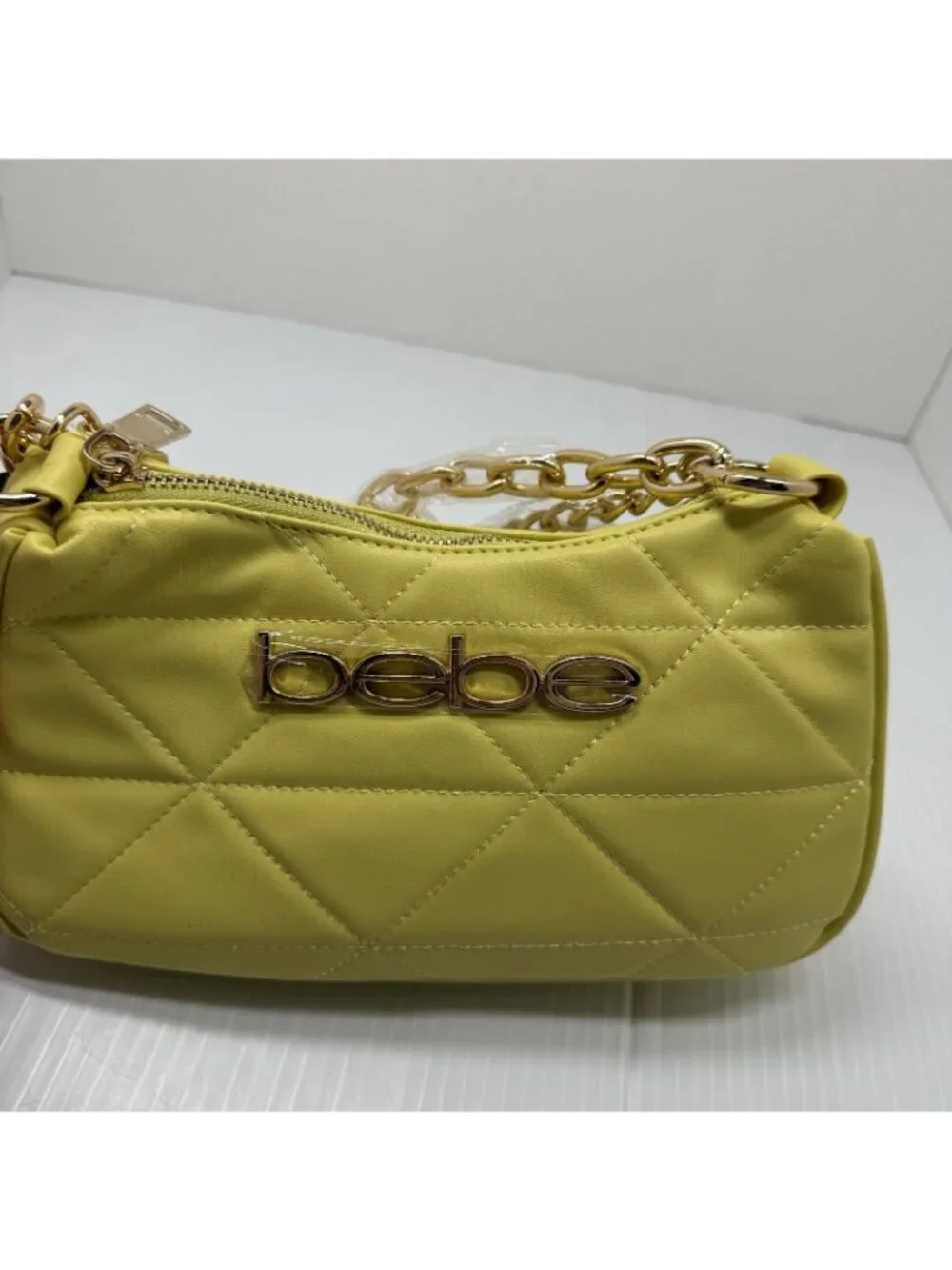 Bebe Gia Quilted Crossbody Bag OS Lemon Yellow Gold Chain Strap NWT Purse Bag